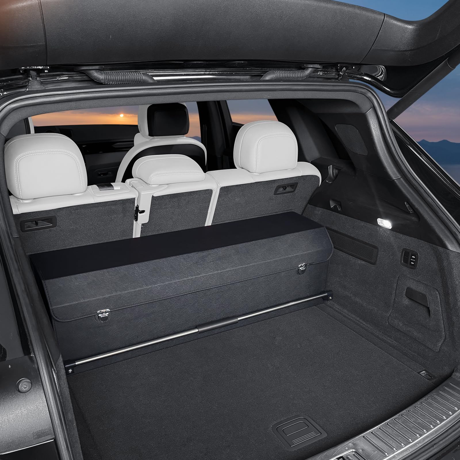 Auto Kofferraum Organizer Groß, Aufbewahrungsbox mit Deckel und Stabilem Griff, 84L Leder Auto-Organizer für Reisen, Camping und Einkaufen (Schwarz, 94 * 29 * 31CM)