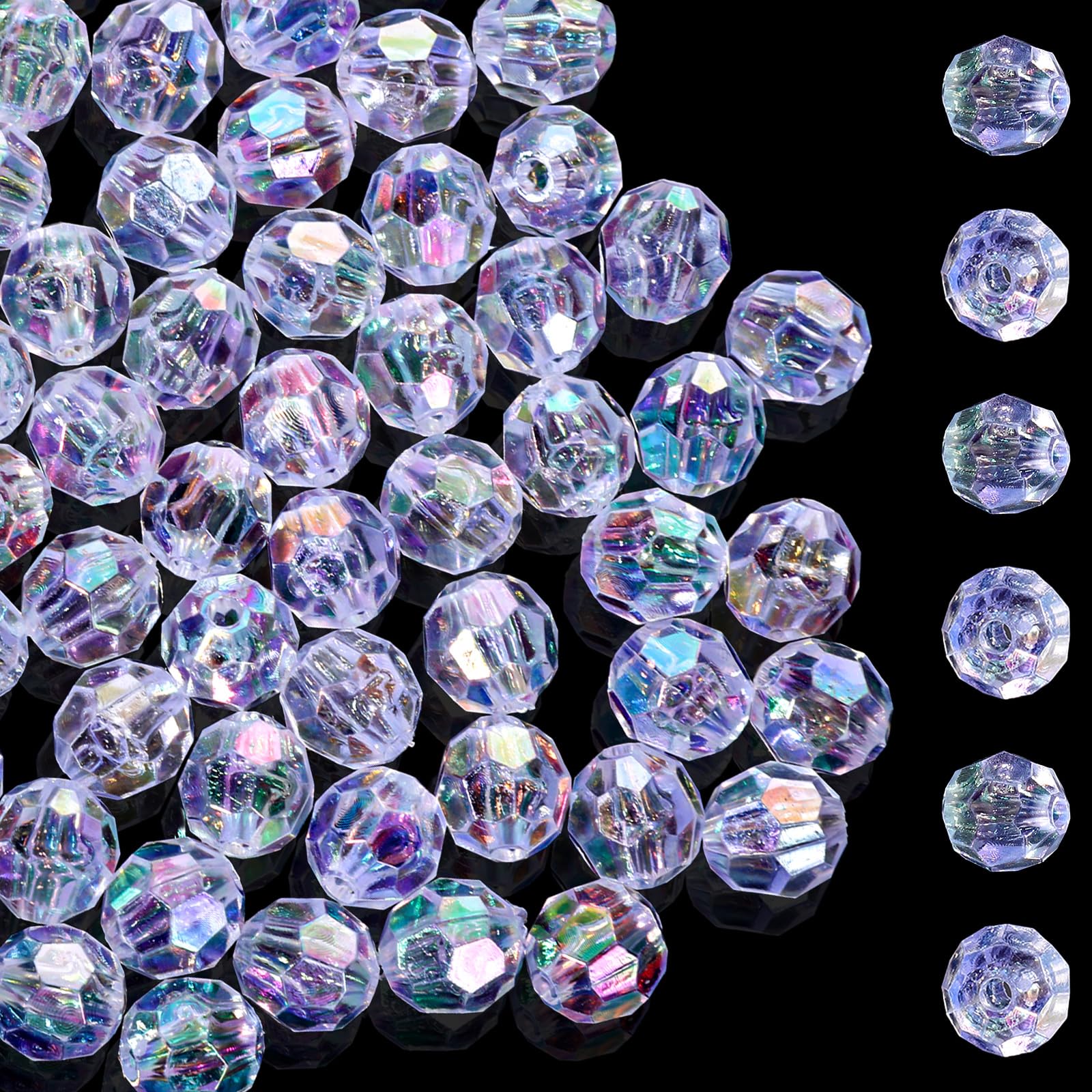 Heclia 300PCS 10mm Acrylic AB Faceted Round Spacer Beads Crystal Glass Rondelle Loose Beads Bulk for DIY Jewelry Making Craft, Clear Faceted Briolette Gemstones for Bracelets Necklace Earring Pendants