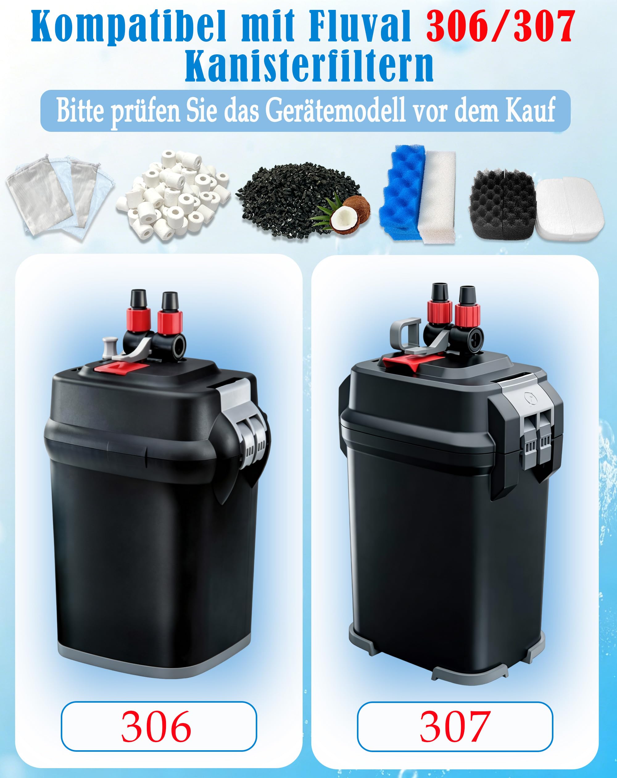 Juego de 2 filtros de acuario compatibles con filtros de acuario Fluval 306/307, medios de filtro de mantenimiento y reemplazo, juego de 38
