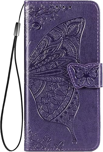 Funda tipo cartera para Galaxy S23 5G, con estampado de mariposas y flores, de piel sintética, con ranuras para tarjetas y función atril para