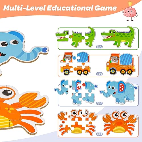 Miniatura 5 de Montessori - Rompecabezas de madera para niños de 3 a 5 años, paquete de 3 con 18 formas, paquete de juguetes educativos para niños y niñas de 3