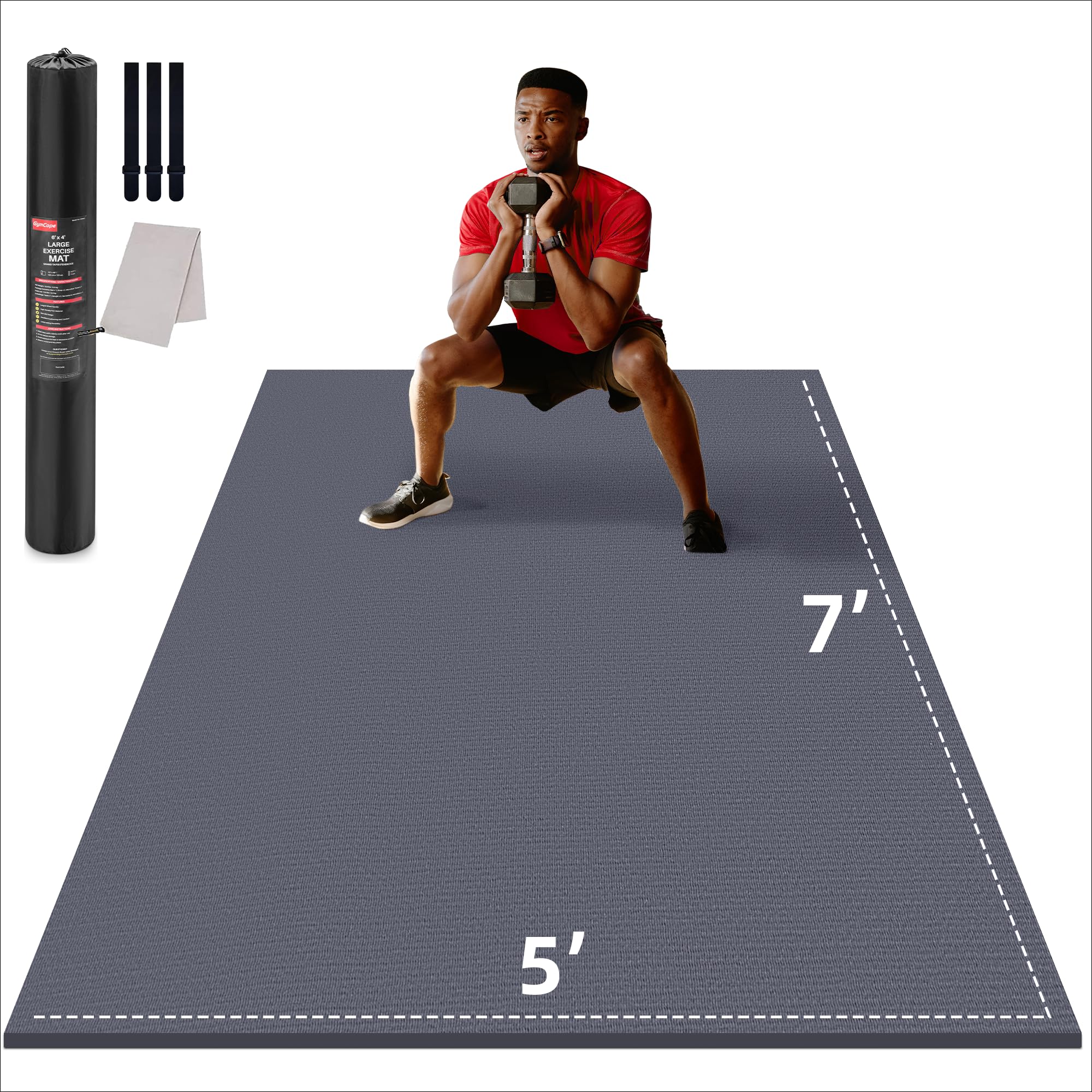 GymCope Large Exercise Mat for Home Workout,12‘x6’/10'x6'/9'x6'/8'x6'/7'x5'/6'x4' (7mm) Extra Thick Workout Mat, High-Density Gym Mat for Cardio, Jump