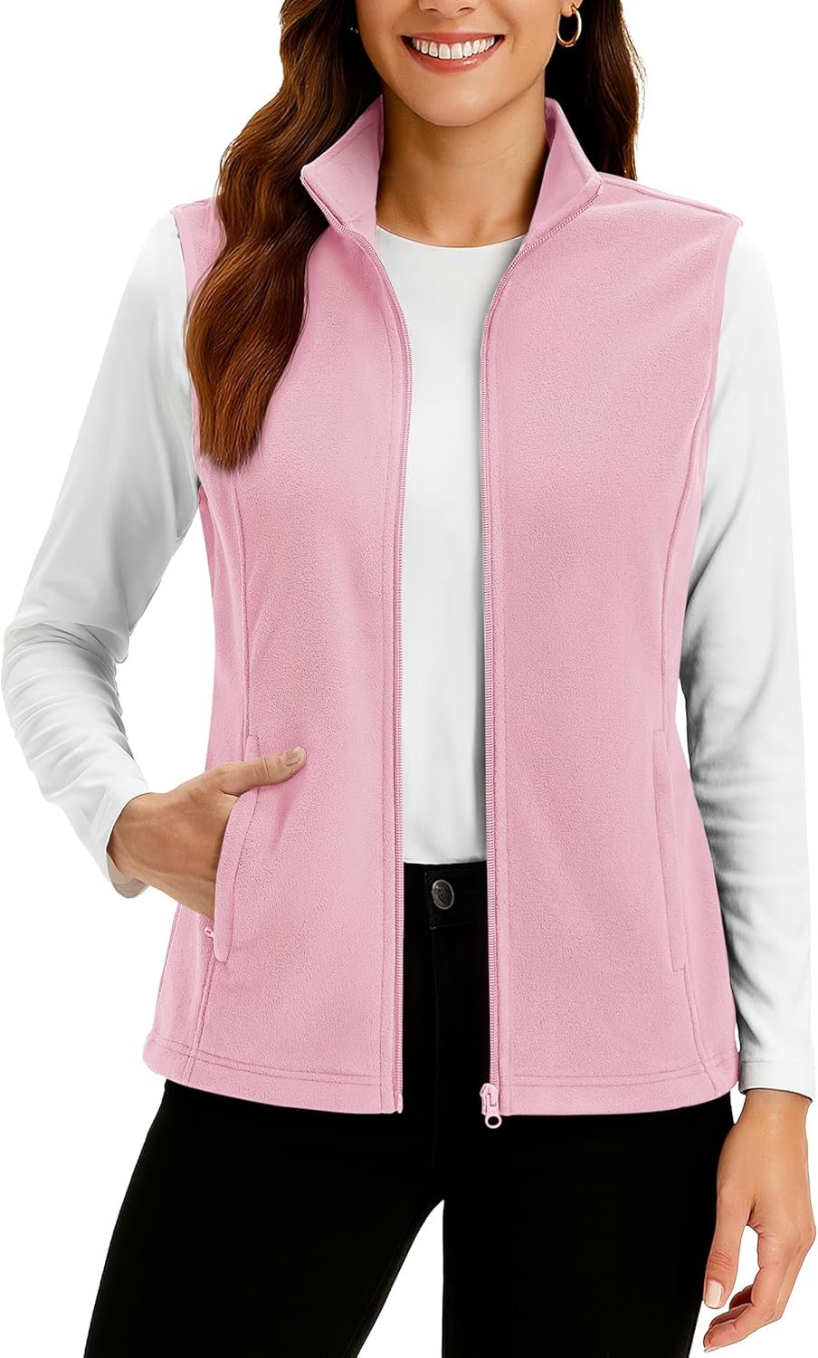 TACVASEN Women's Fleece Vest Lightweight Warm Vests Outerwear Sleeveless Zip Jacket Fall Winter Soft Vest with Pockets