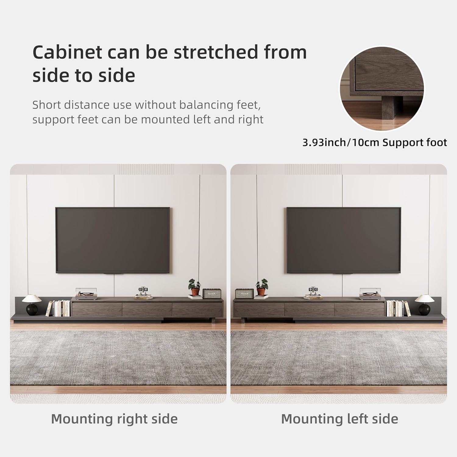 Adjustable TV Stand with 3 Drawers - Mid-Century Modern Extendable Entertainment Center for Living Room or Bedroom(78.7–130"), Stylish Black Walnut Media Console