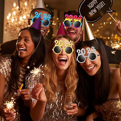Miniatura 4 de 6 pares de lentes de Año Nuevo 2024, gafas de Año Nuevo, número de fiesta, reunión familiar, accesorios para cabina de fotos de Año Nuevo,