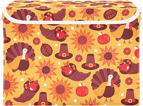 xigua Contenedores de almacenamiento de pavo de girasol de Acción de Gracias con tapas y asa de transporte, cajas de almacenamiento plegables,