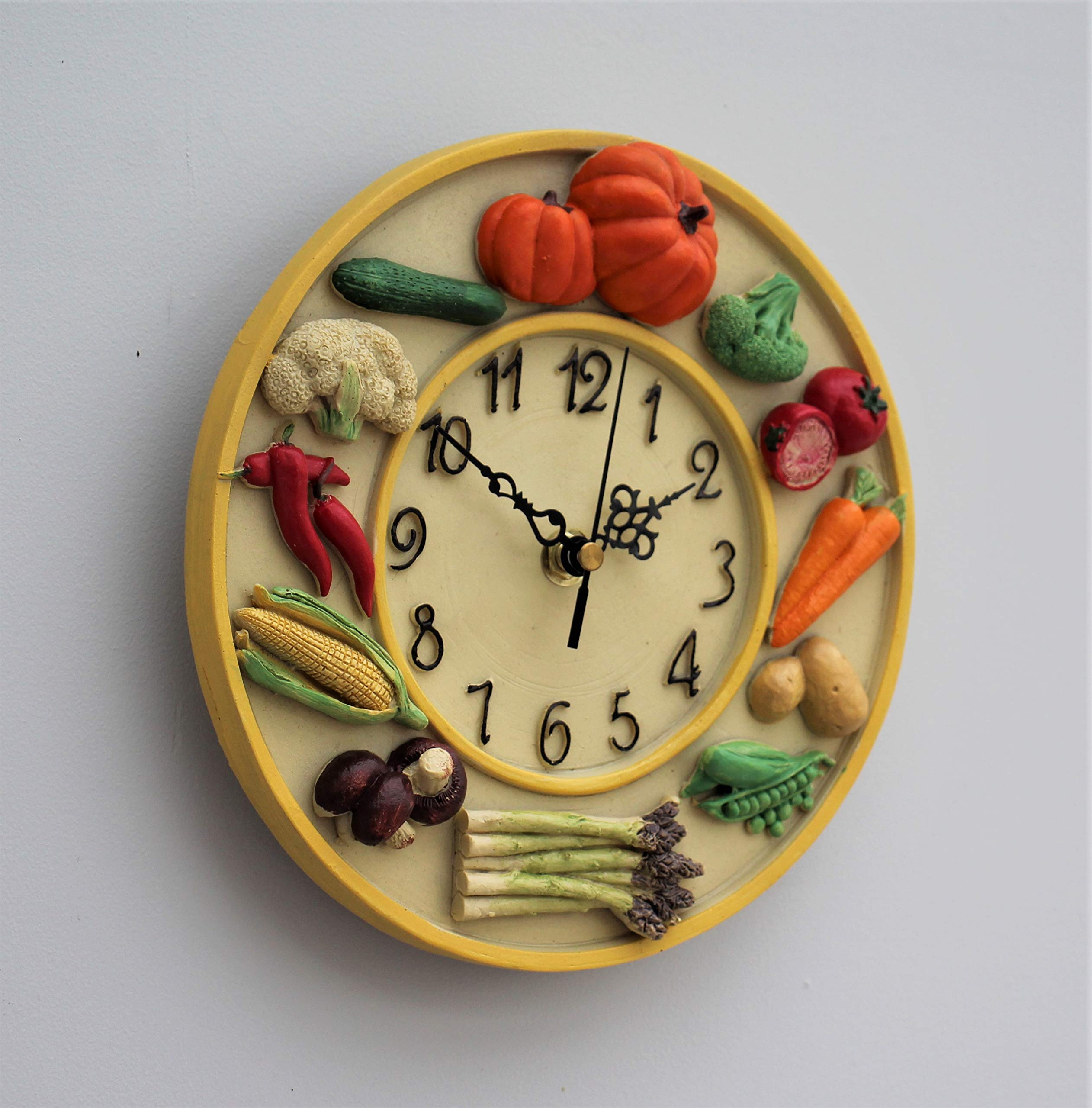 Wall Clock Vegetables Kitchen School Office Home Shabby Chic Decor Quartz 23cm