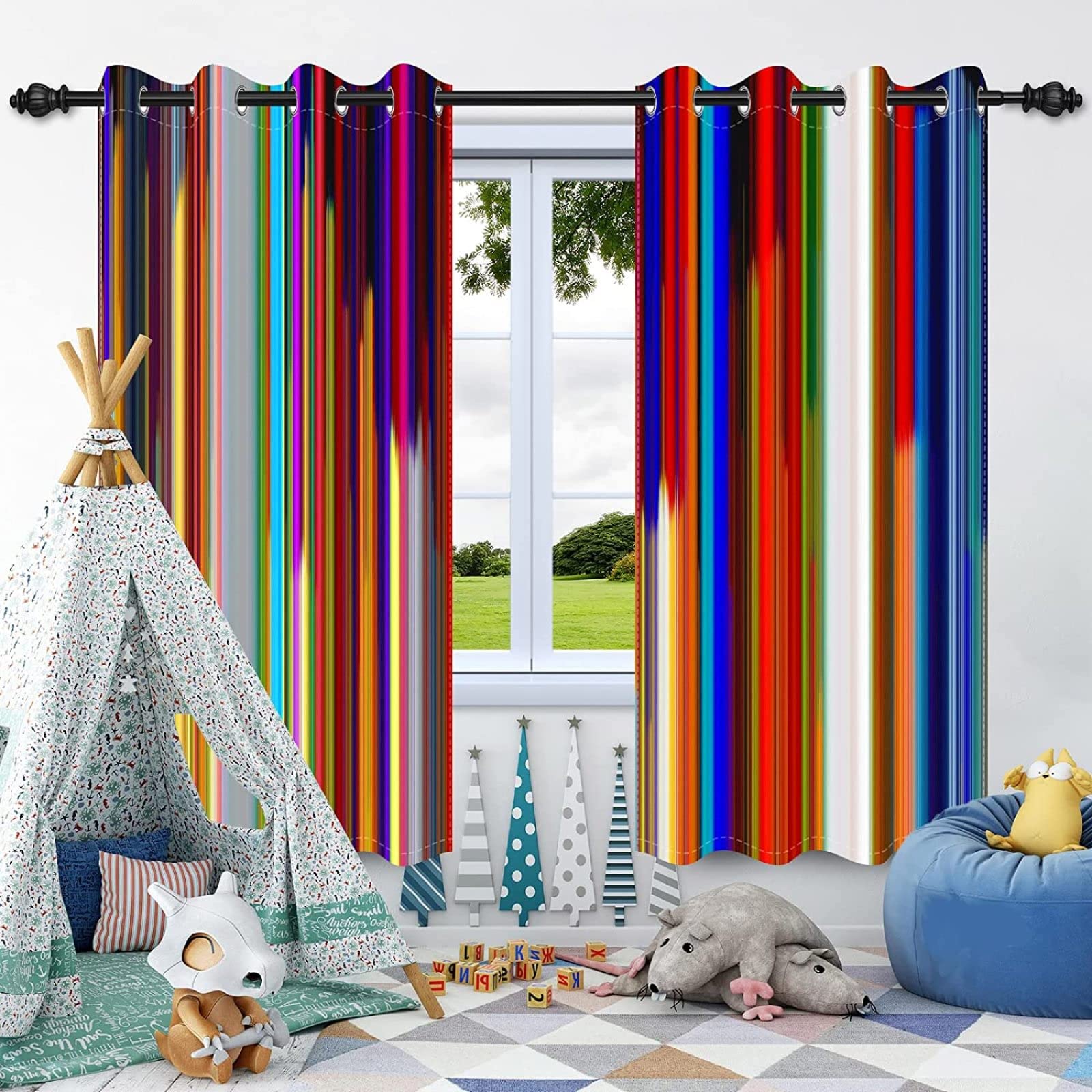 JESTRONRY Abstrakte Verdunkelungsvorhänge – Buntglas-Design Mit Blumenmuster Für Wohnzimmer & Schlafzimmer | 2 Paneele, 107x114 Cm