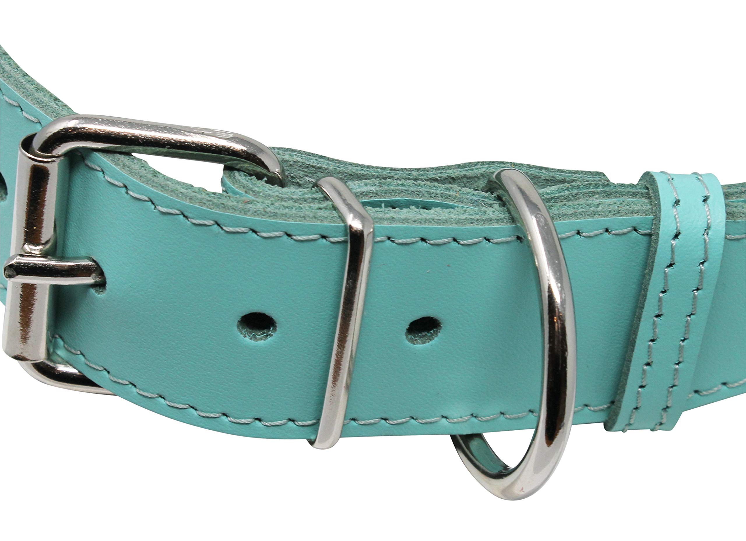 Hundehalsband Aus Echtleder – Weiches Lederhalsband In Cyan, 7 Größen (Halsumfang 33-40,6 Cm), Mit D-Ring & Schnalle