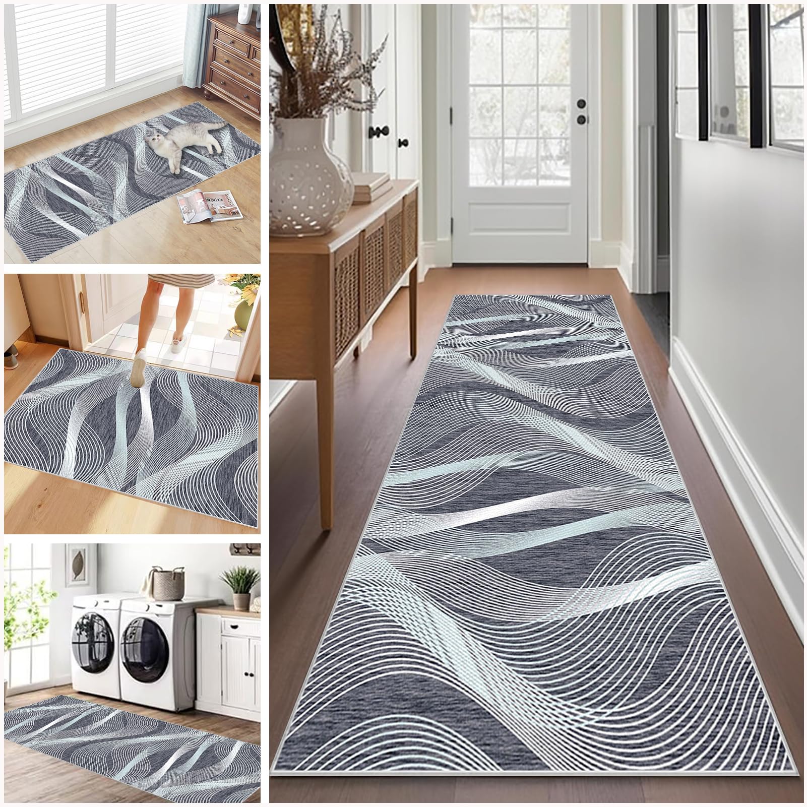Long Hallway Runner Rug Non Slip 100 x 450 cm Washable Carpet Runners for Kitchen Runner Rugs for Hallway Entryway Indoor Door Mat Carpet Floor Mat Hall Runner Narrow Rug Runner for Hallway, Kitchen