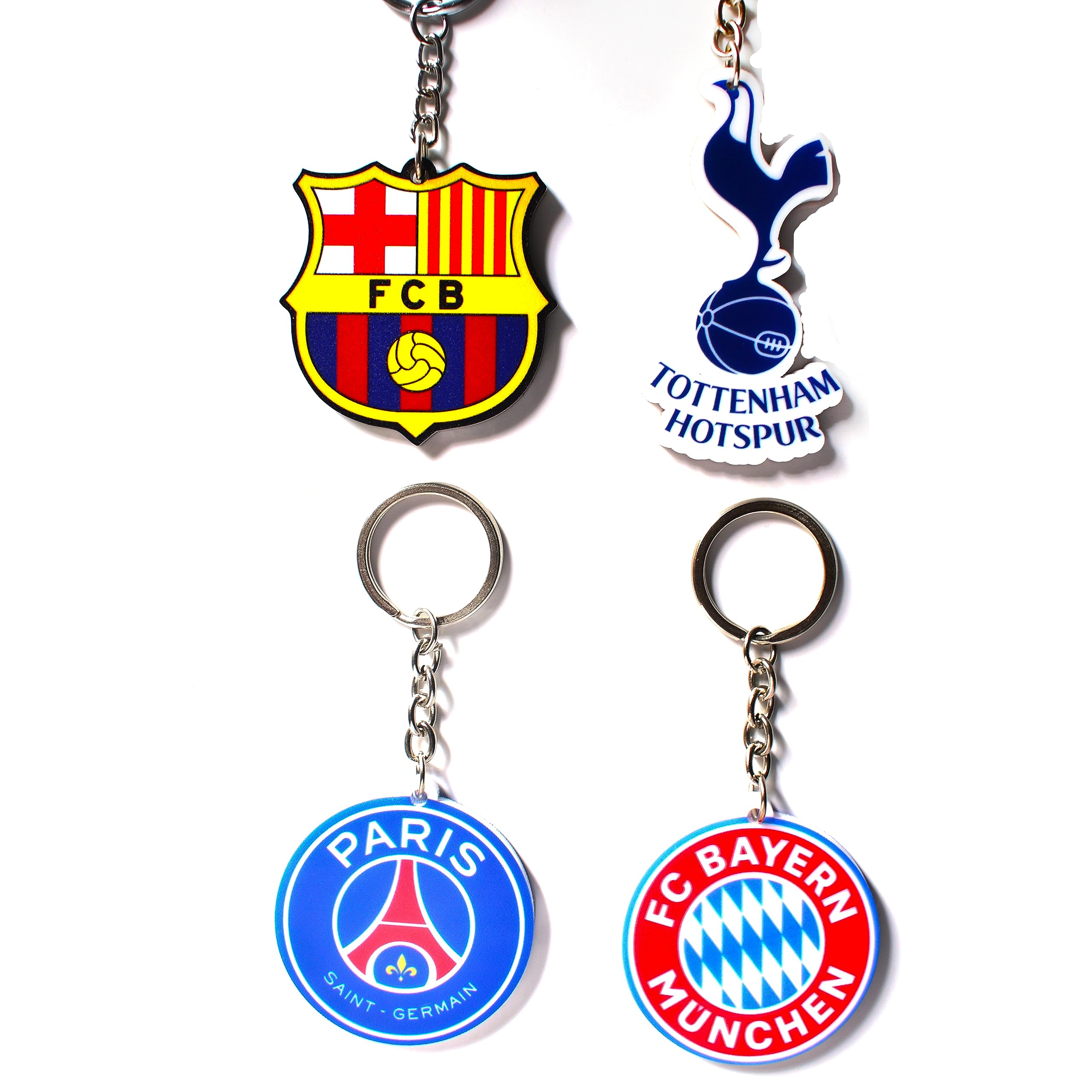Amaira Gifts Special Pack of 4 FC Barcelona, Tottenham, Bayern Munich & PSG Keychains, Paris Saint Germain Keychain, Barcelona Keychain, Tottenham Keychain, Bayern Munich Keychain