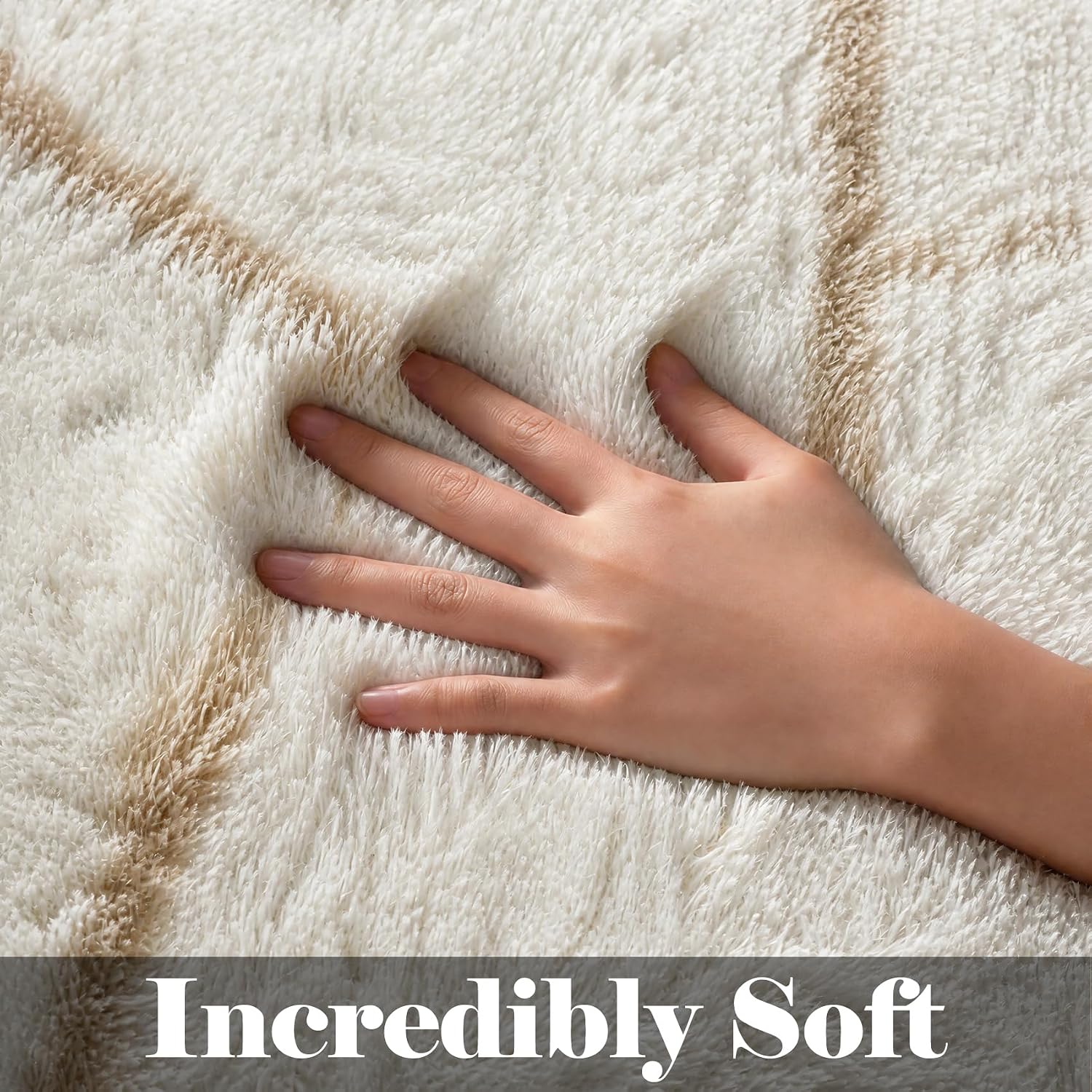 ONASAR Large Living Room Area Rug 6x9, White and Beige Geometric Rugs Floor Mat for Bedroom Home Decor Aesthetic, Soft Fuzzy Shaggy Plush Fluffy Moroccan Carpet for Dorm Classroom Farmhouse