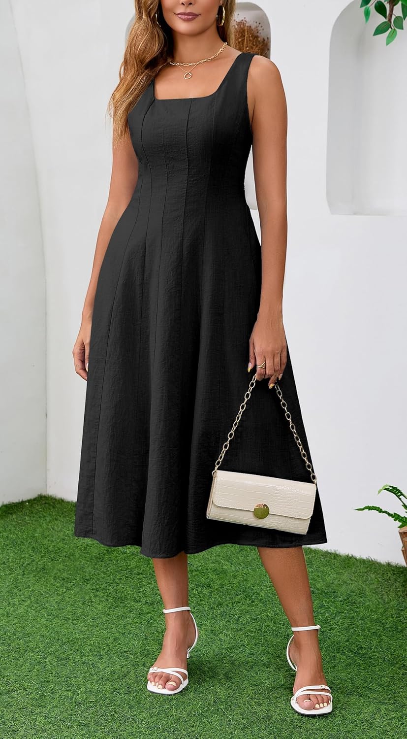 Women's Vintage Sleeveless Dress Square Neck Flowy A Line Dresses Skirt for Evening Cocktail Party and Holidays Casual Beach - Image 6