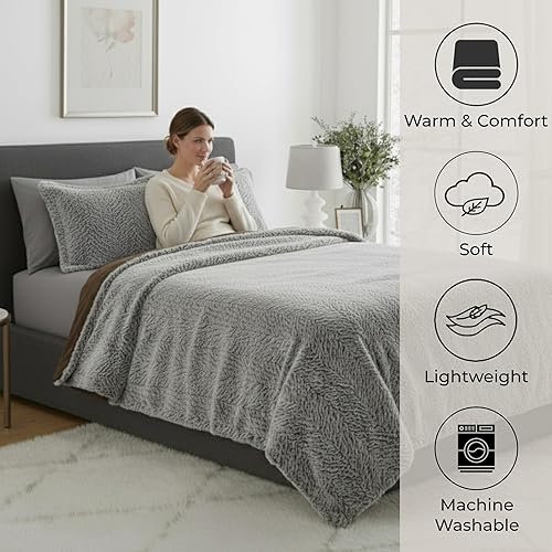 Miniatura 5 de Lavish Home - Juego de edredón tamaño King – Juego de 3 piezas de manta y funda de piel sintética estilo visón – Acogedora ropa de cama lavable a