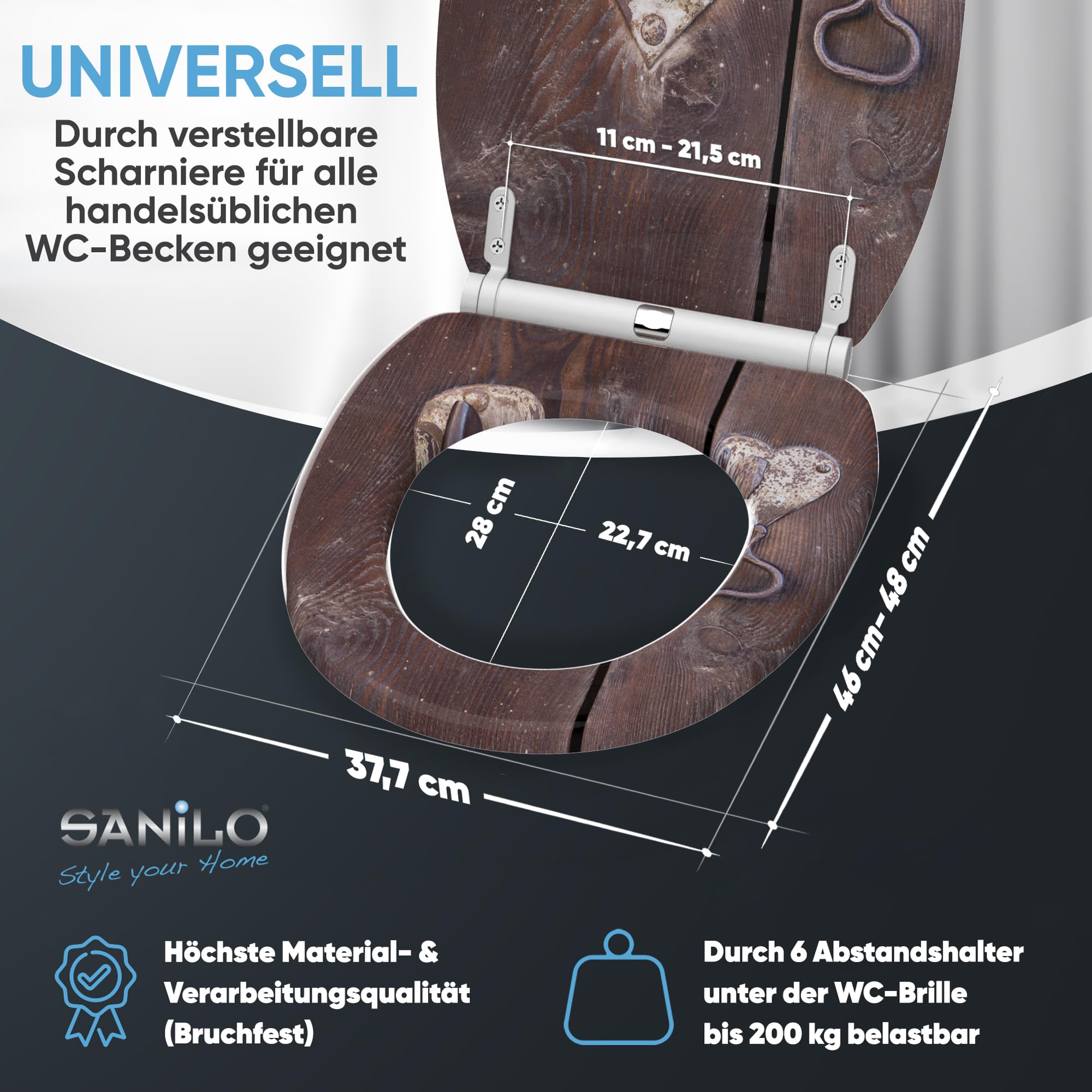 Sanilo WC Sitz mit Absenkautomatik & Quick-Release aus Holz, Türschloss
