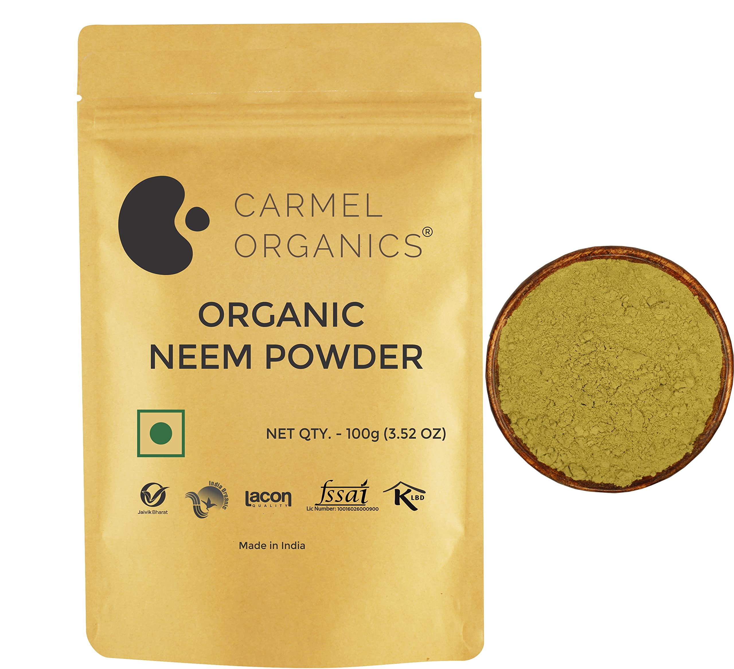 CARMEL ORGANICS Neem Leaves Powder (100 Grams)(Pack of 1) | Jaivik Bharat Certified | Azadirachta Indica | Vembu Powder/Veppa Powder | Non-GMO | No Added Preservatives