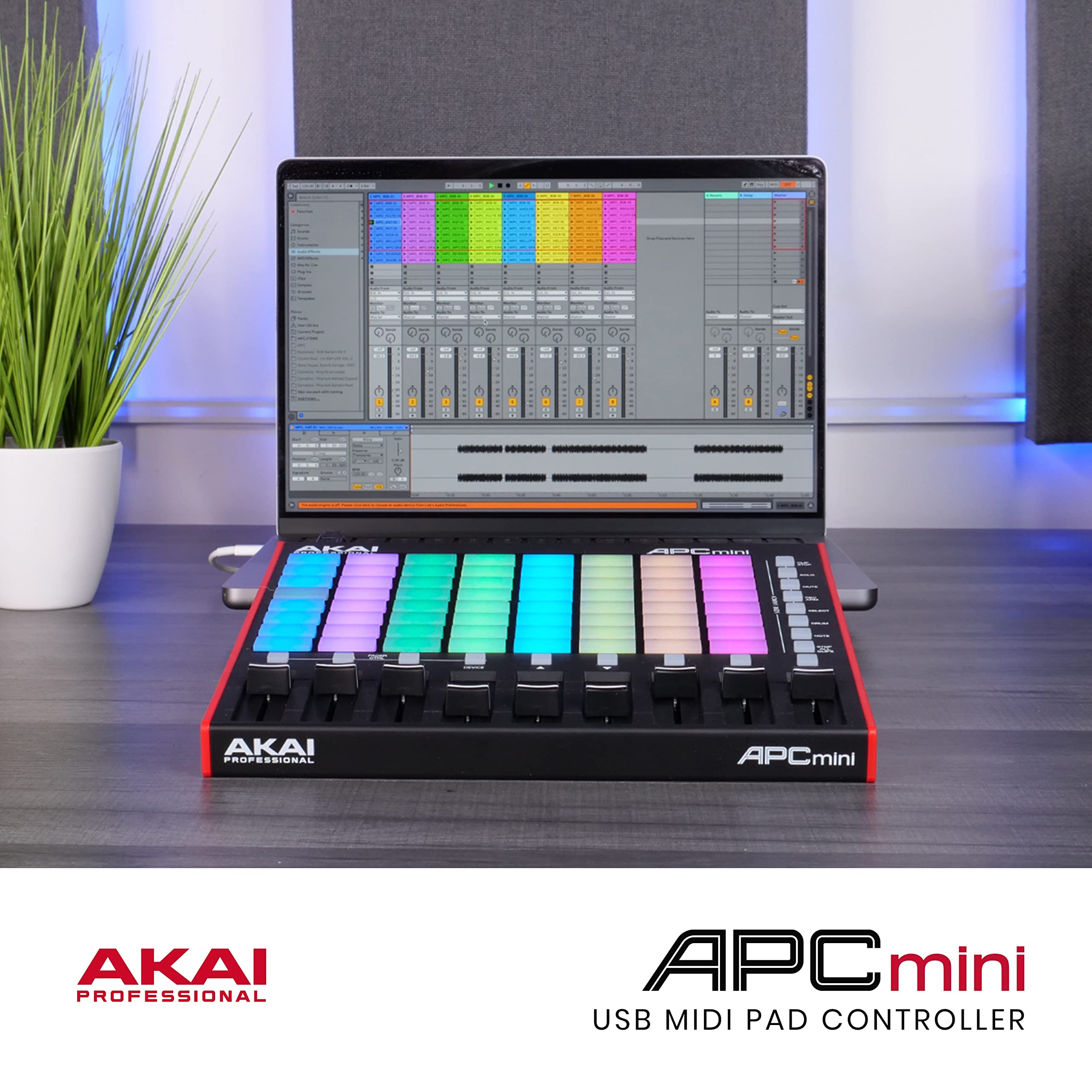Akai Professional APC Mini MK2 - USB MIDI Pad Controller für Clip Launching mit Ableton Live Lite, 64 RGB Pads, Drum- und Note-Modi und MIDIMixer