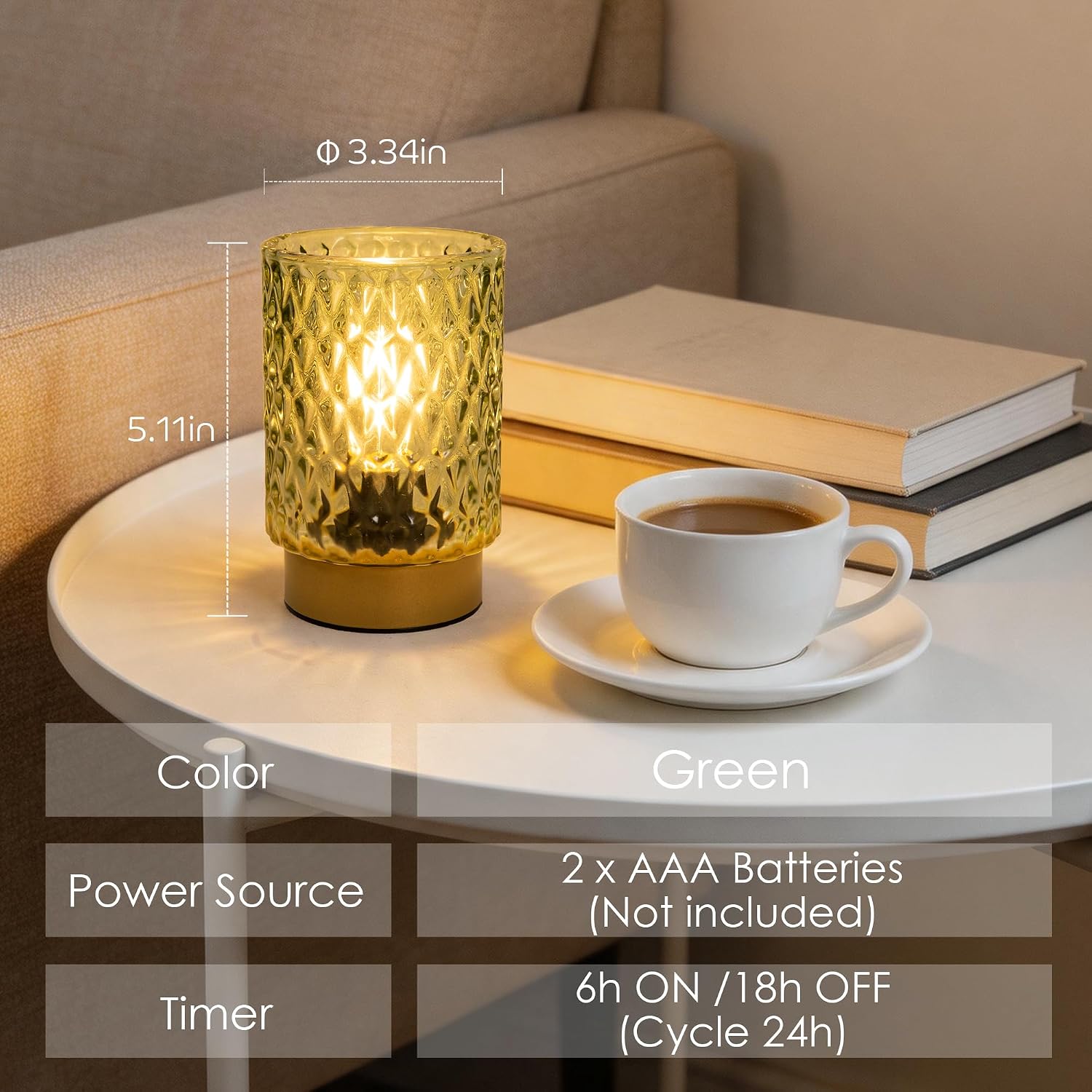 LUSHARBOR Battery Operated Lamp with Timer, Set of 2 Small Table Lamp Green image 4