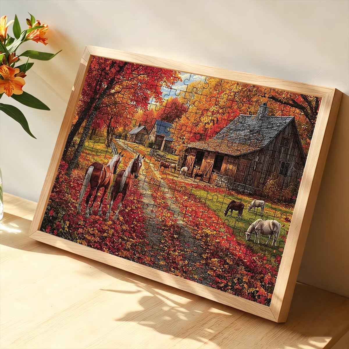 Puzzle 1500 sztuk konia, jesienne puzzle, drewniane puzzle, 87 x 57 cm