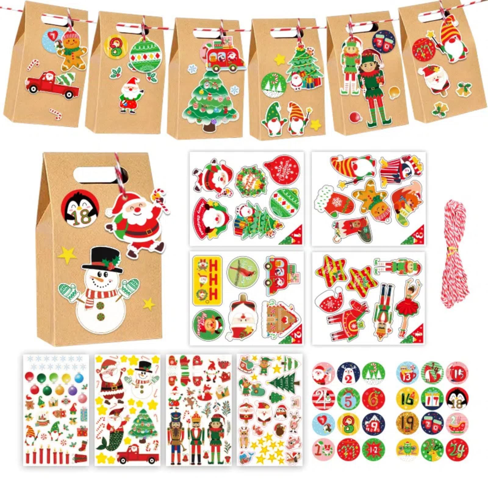 Set completo di 24 sacchetti di carta per calendario dell'Avvento fai da te, vuoti, 24 giorni, per conto alla rovescia di Natale, scatole regalo da riempire, scatole di cartone per bambini, adulti e