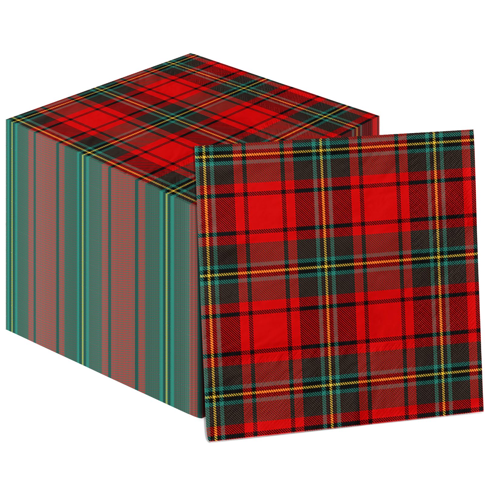 Christmas Napkins, 40Pcs Christmas Plaid Paper Napkins Disposable Red Buffalo Plaid Napkins Christmas Cocktail Napkins Tartan Plaid Paper Napkins for Xmas Winter Holiday Dinner Party Supplies
