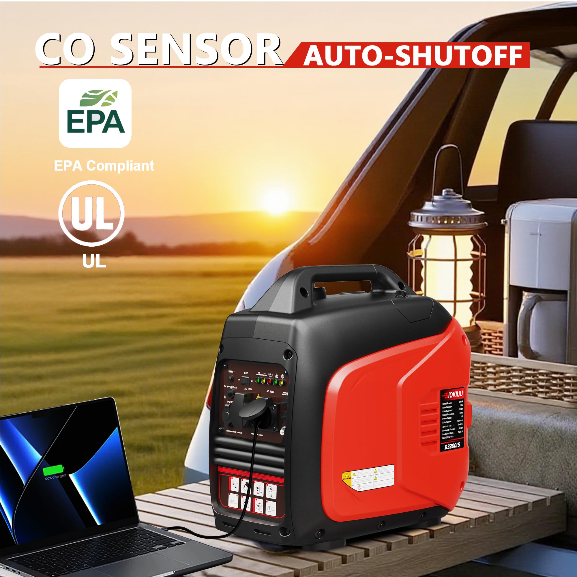 Przenośny generator 3200 W, super cichy generator inwerterowy, ultralekki, do użytku w domu, na zewnątrz, kemping, ochrona czujnika CO, EPA, tryb ECO