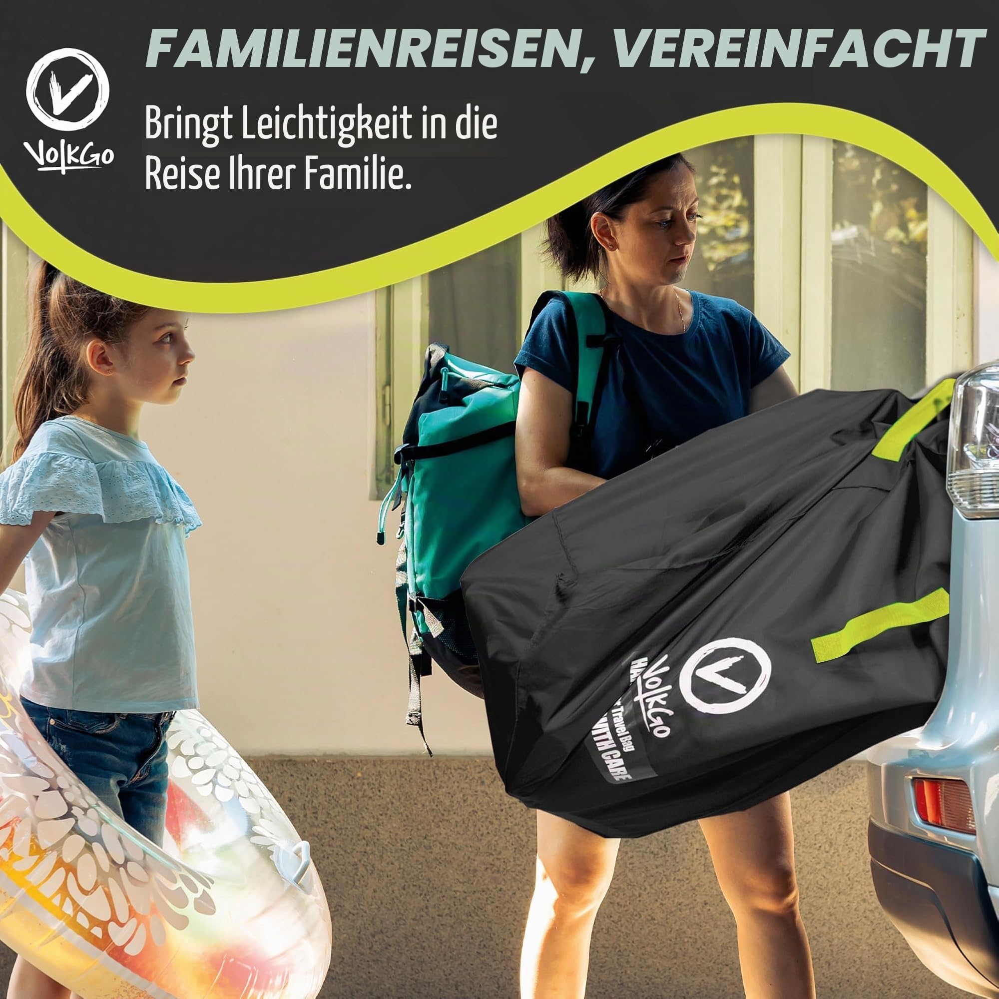 V VOLKGO Große Kinderwagentasche für Flugreisen, Schutz für Doppel- und Jogger-Kinderwagen, passt für die meisten Modelle, Gate-Check-Tasche, robust und wasserabweisend