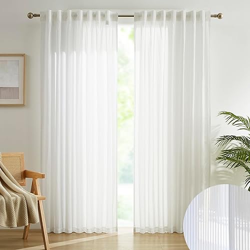 Miniatura 1 de Beauoop Paneles de cortina a rayas traslúcidas para ventana, sala de estar, dormitorio, 84 pulgadas de largo, cortinas de gasa transparente