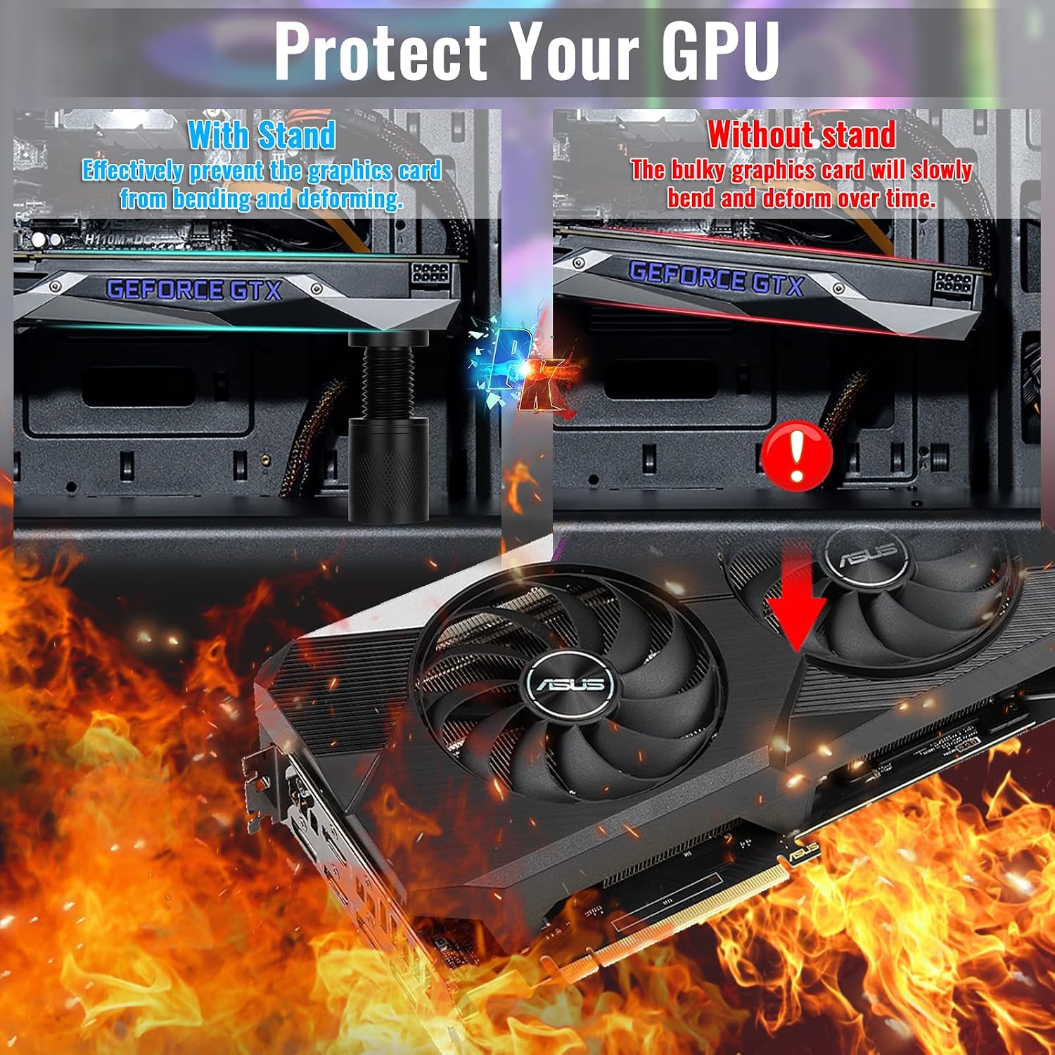 eymei Small Graphics Card GPU Support Bracket,Black (M,2-3.15in) | GPU Anti Sag Bracket GPU Sag Graphics Card Holder,Heavy-Duty GPU Graphics Card Stand,Adjustable Anti GPU Sag Brace Aluminum