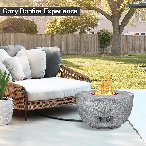 Miniatura 2 de Kante Hormigón y metal de textura redonda de 25 pulgadas de ancho, para exteriores, ecológico, sin humo, 50,000 BTU de gas propano moderno, con