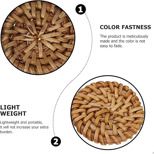 Miniatura 5 de EXCEART 6 dijes tejidos de ratán, dijes de bastón, conectores de ratán, anillos de unión, colgantes redondos de círculo bohemio para hacer aretes