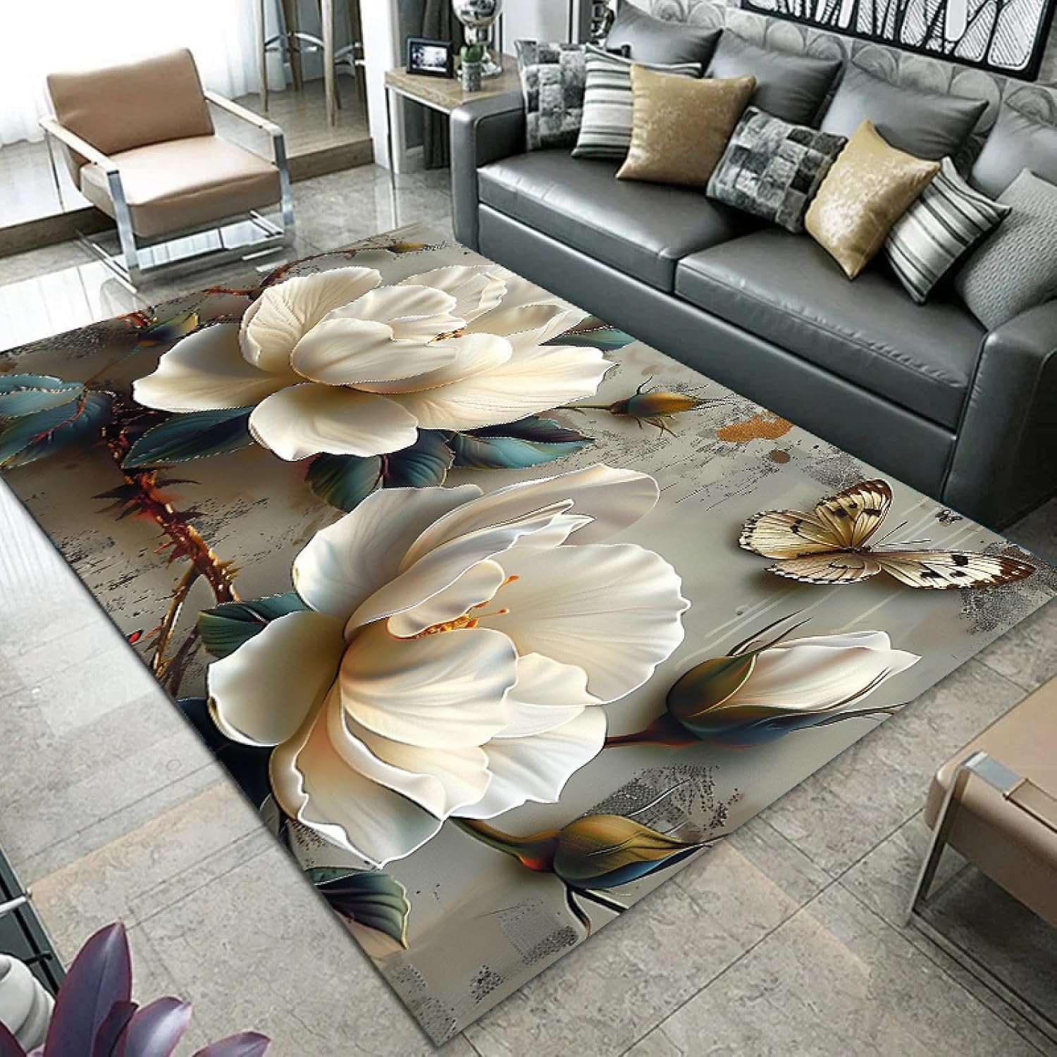 Flower Pattern Carpet for Home Living Room Decor Floor Mat Washable Lounge Bedroom Bedside Area Rug Non Slip Doormat 100x140cm
