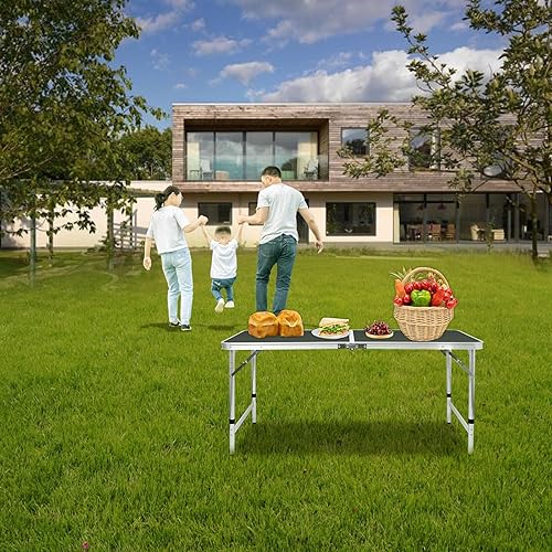 Miniatura 2 de Moosinily Mesa de camping plegable mesa plegable de aluminio de 4 pies mesa de picnic con asa mesa de campamento portátil ajustable para picnic