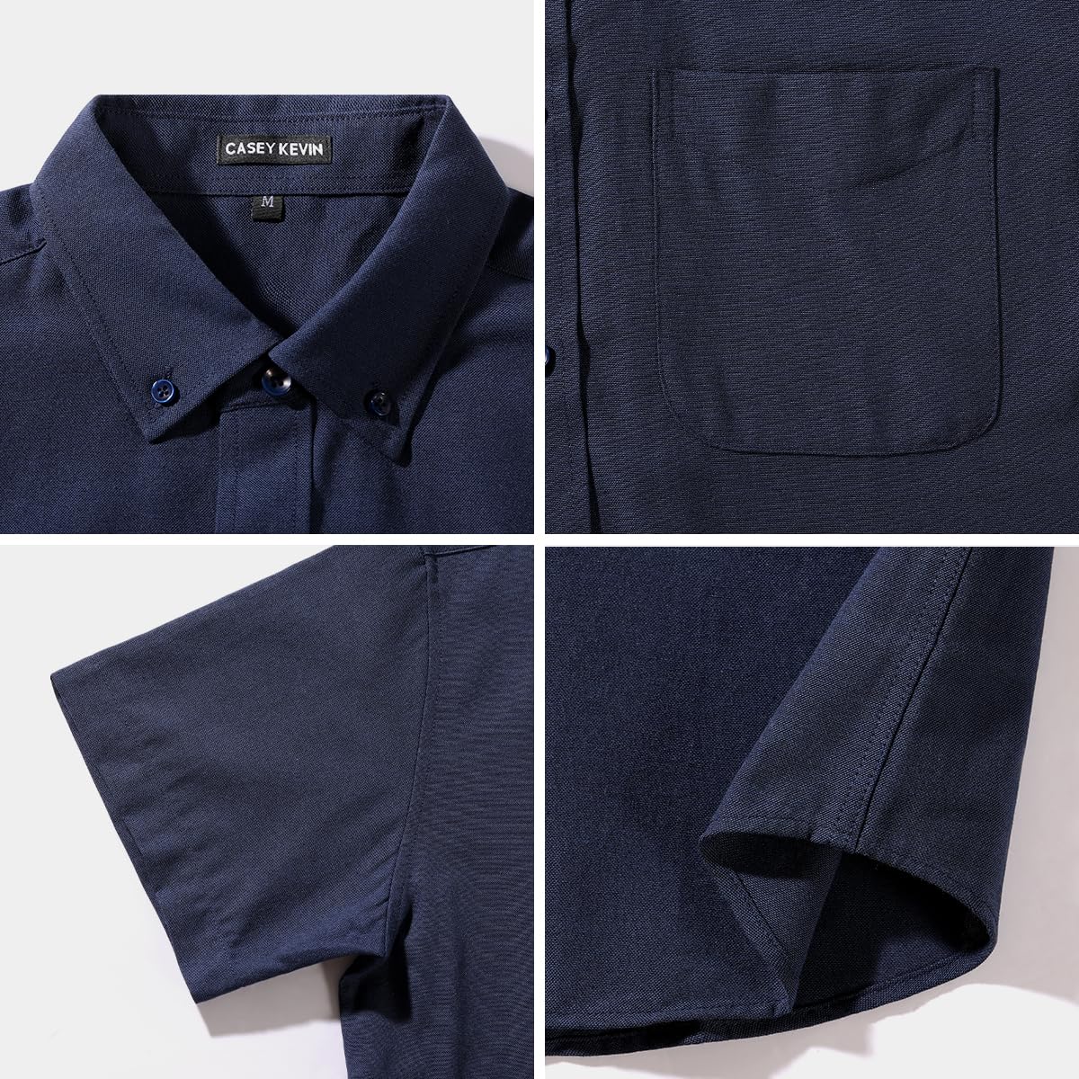 Casey Kevin Camisa Hombre Manga Corta - 100% Algodón - Cuello Abotonado | Camisa Hombre - 1 Bolsillo en el Pecho - Adecuado para el ocio, las vacaciones, la playa y los negocios