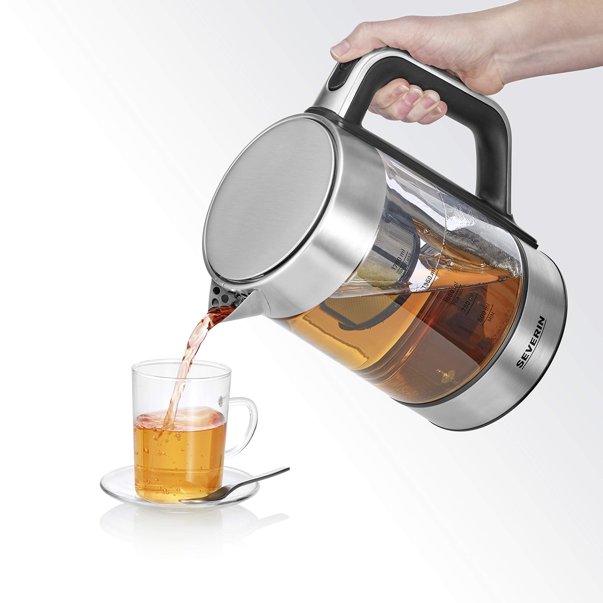 SEVERIN Bollitore e Tea Maker con funzione di sollevamento automatico, impostazione della temperatura e funzione di ebollizione rapida, capacità 1,7 litri di acqua o 1 litro di tè, WK 3422