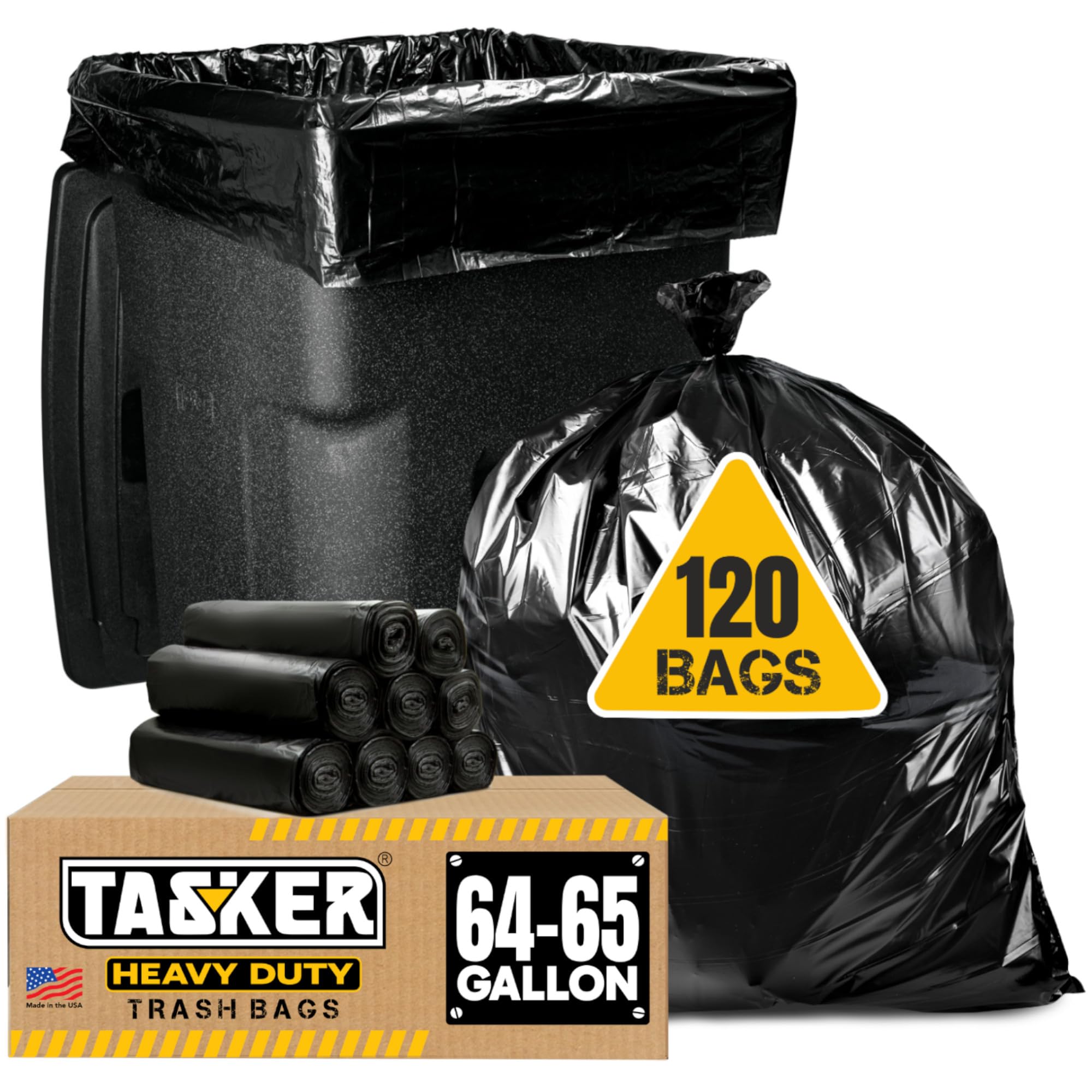 Photo 1 of Tasker 65 Gallon Trash Bags Heavy Duty | 120 Count | Extra Large 64 Gallon Trash Bags for Toter | Garbage Bag 65 Gallon Trash Can Liners