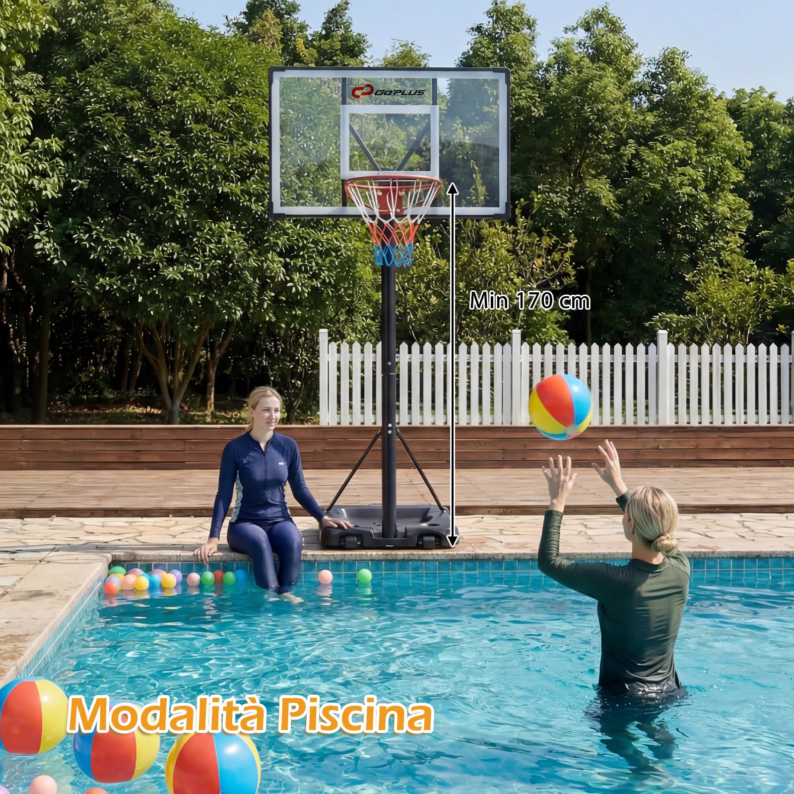 COSTWAY Canestro da Basket per Esterno e Interno, Portatile, Altezza Regolabile 226-361 cm, con Base Riempibile, Tabellone Infrangibile, Ruote, per Principianti, Professionisti, Adulti, Bambini