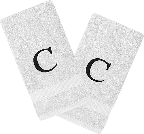 Juego de 2 toallas personalizadas con monograma, altamente absorbentes y suaves, toallas de mano de algodón turco con monograma de 16 x 27 pulgadas,
