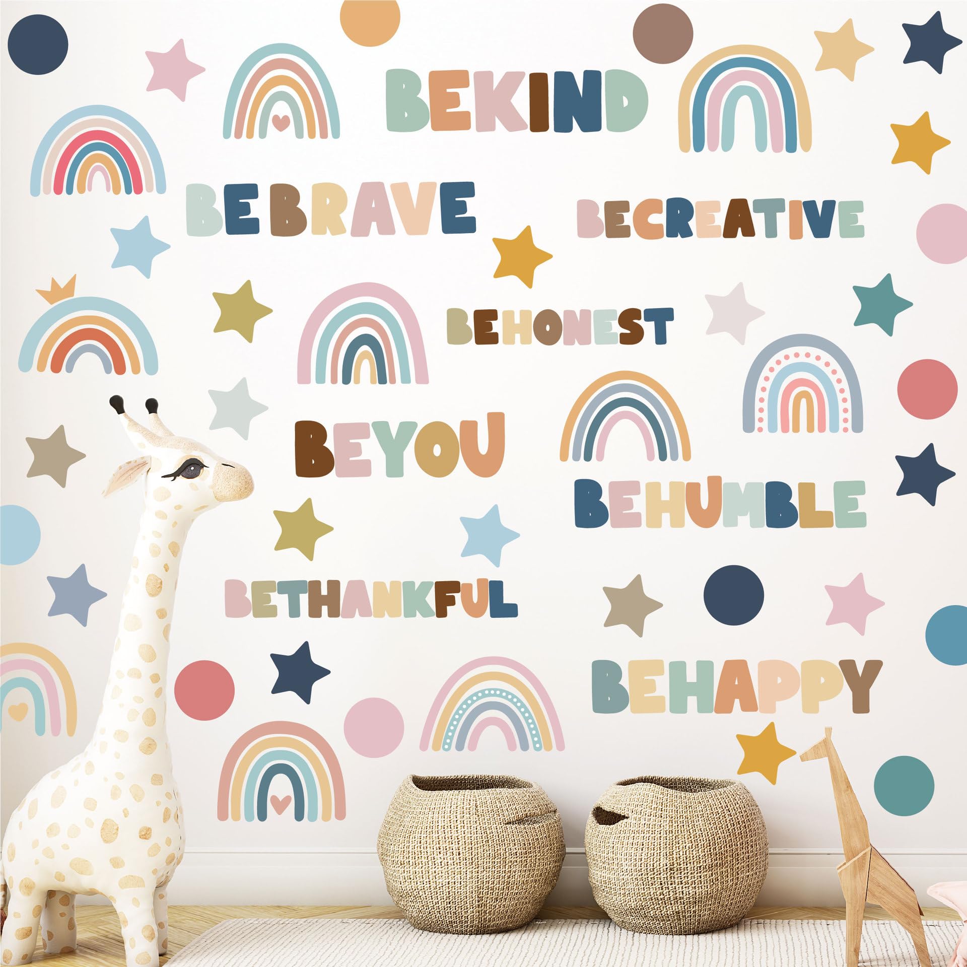 Boho Rainbow English Wall Decals Decor for Living Room,Bedroom,Playroom,Kitchen,Nursery,Bathroom,Glass Doors Windows,for Adults,10 Sheets Shoal of Bohemia Aesthetic Decoration Wallpaper Decals