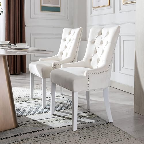 Miniatura 4 de Sillas de comedor de terciopelo, modernas sillas de cocina con patas de madera blancas tapizadas para comedor, sala de estar, dormitorio (juego de