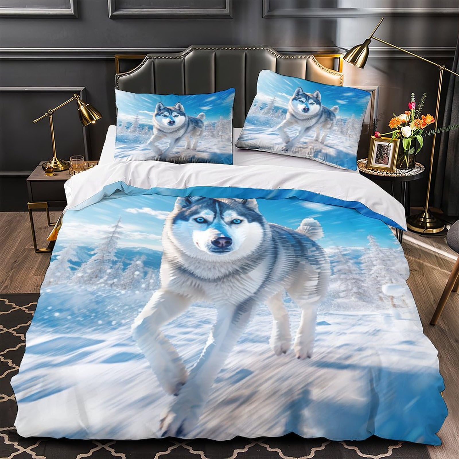 Xuehashi 3D Impresión Invierno Funda De EdRojoón Funda Nórdica para Dormitorio con Cremallera Juego De Ropa De Cama Y Funda De Almohada Microfibra 3 Piezas Super King（260x220cm）