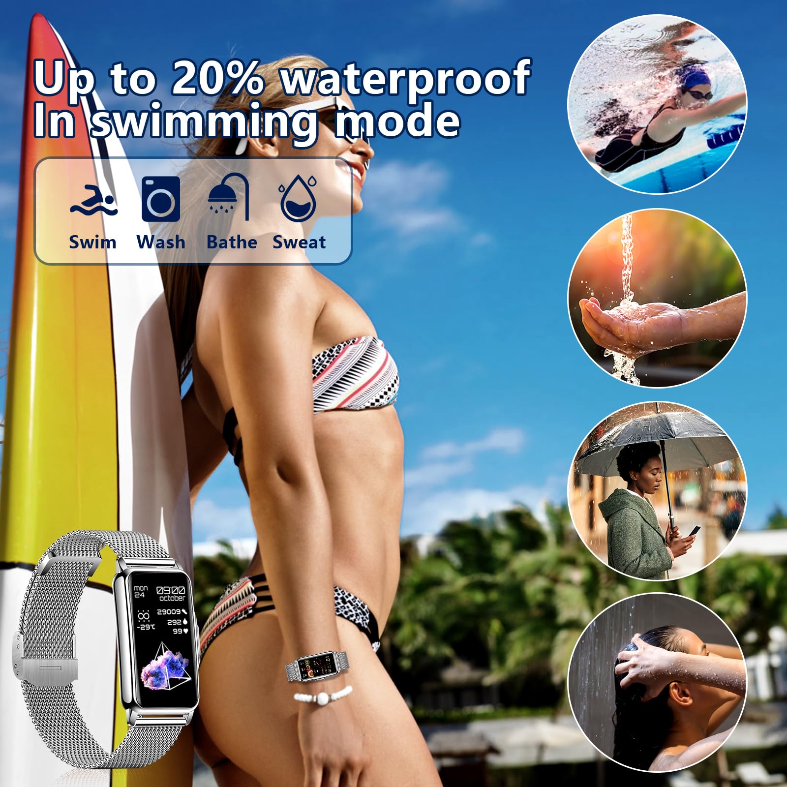 Smartwatch Damen 1,47 Zoll Armbanduhr mit IP68 Wasserdicht Fitness tracker Sportuhr mit Zwei Wochen Standby SpO2 124 Trainingsmodi Herzfrequenzmessung Schlafmonitor, Musikkontrolle Android iOS