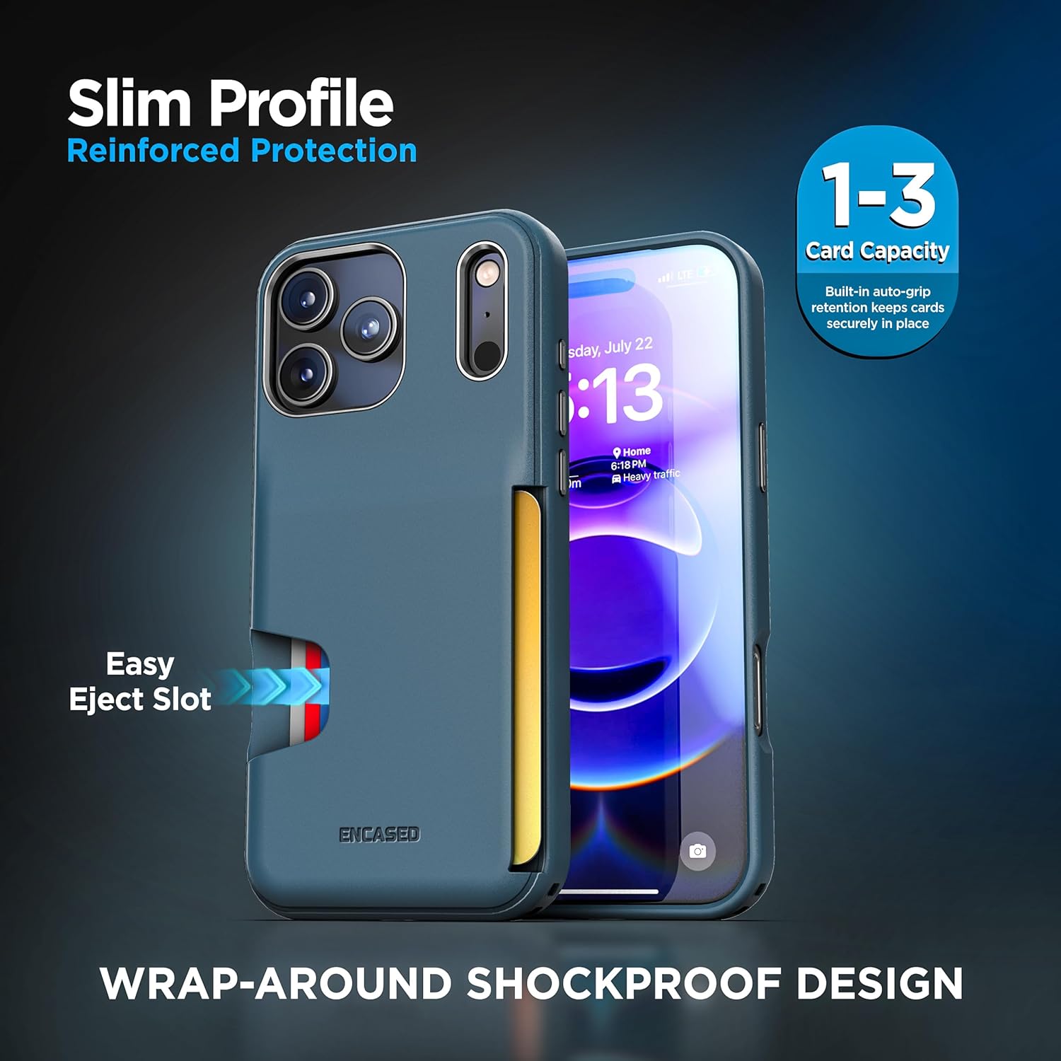 ENCASED for iPhone 17 Pro Wallet Case (Cache Series) - Protective Phone Case with Card Holder Slot (Blue) - Image 5