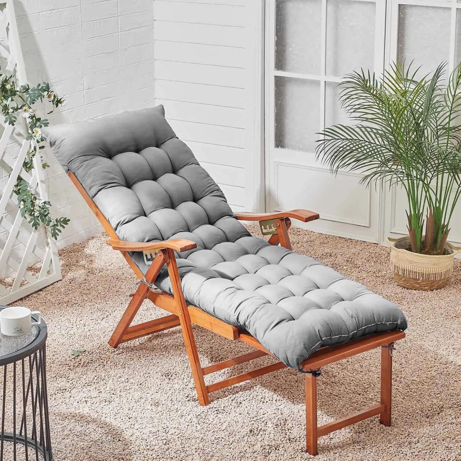KYMMPL Thickend Sun Lounger Cushion Chaise Rocking Chair Cushion with Ties Comfy and Soft Recliner Relaxer Solid Color Mattress for Indoor& Outdoor Furniture (Grey,55 * 55)