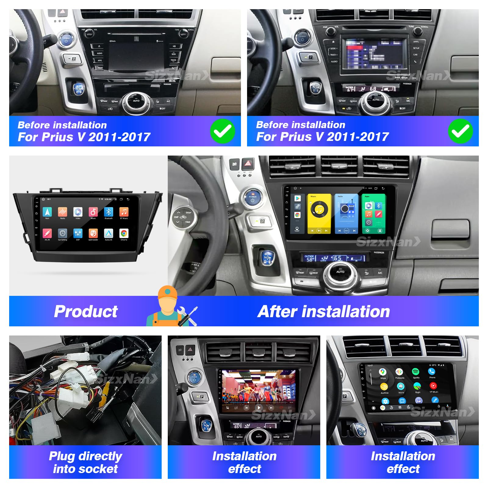 Amazon.com: SizxNanv for Toyota Prius V 2011-2017 Radio Upgrade