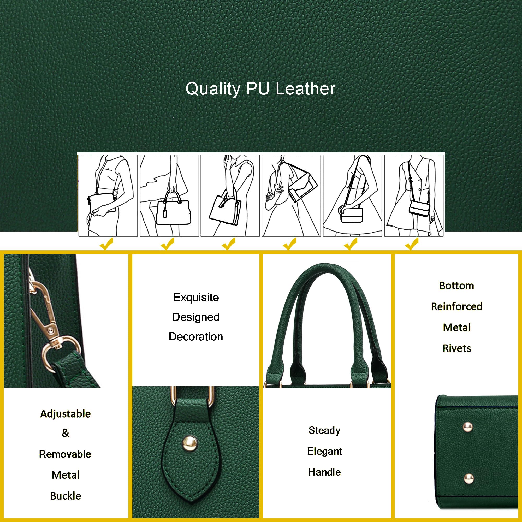CHICAROUSAL Crossbody Purses and Handbags for Women PU Leather Tote Top Handle Satchel Shoulder Bags: Liz Dark Green