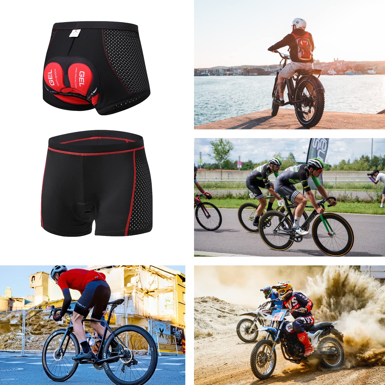 Pantalones Cortos de Ciclismo para Hombre Bicicleta Ciclismo Ropa Interior Pantalones Cortos Rspirables y Ligeros con 3D Gel Acolchado MTB Bicicleta Pantalones Cortos