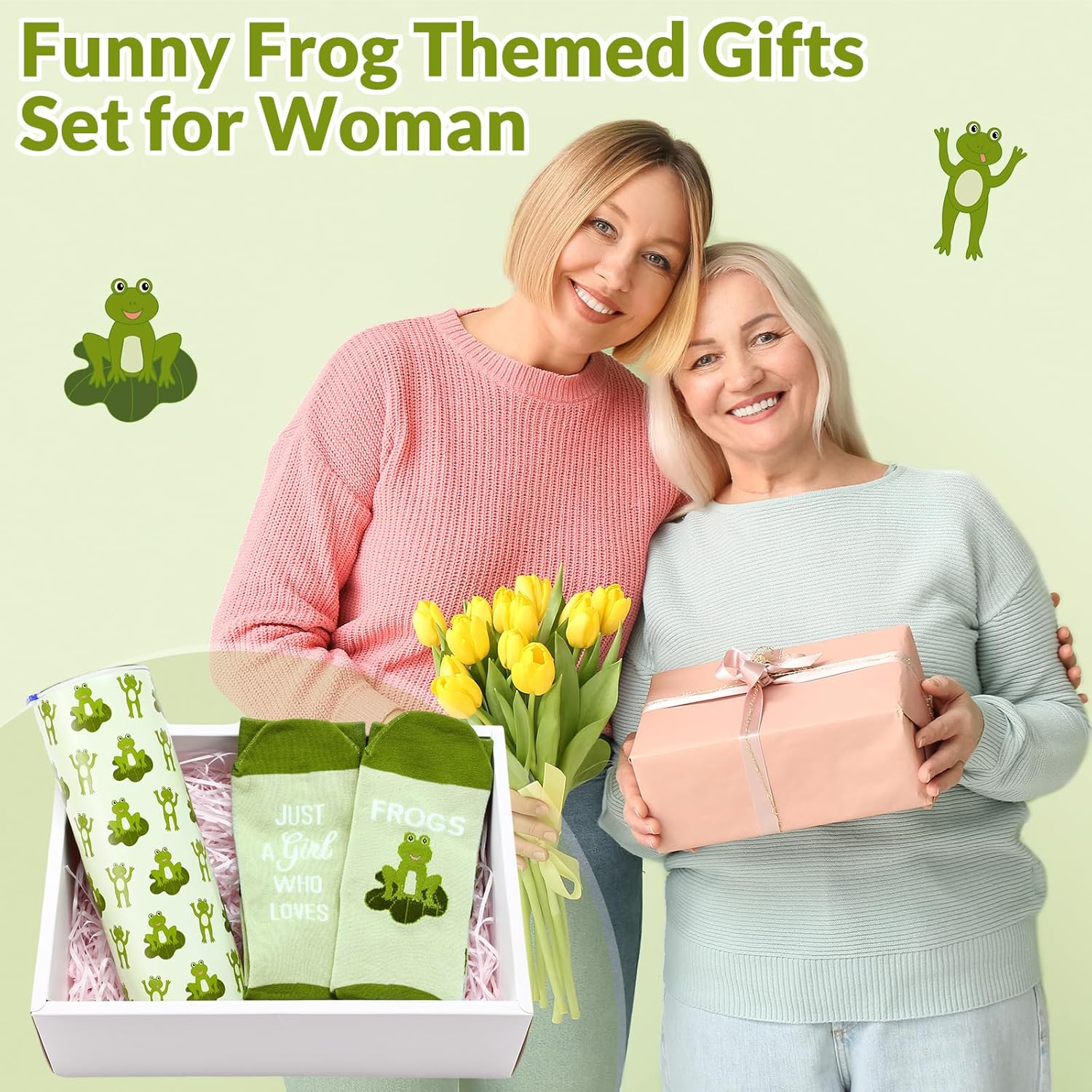 2 Pack Frog Gifts Set Skinny Tumbler 20 oz Travel Coffee Mug Novelty Cute Animals Socks for Christmas Birthday Party - Image 3