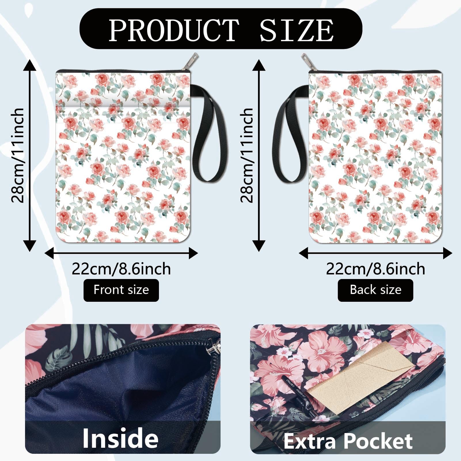 Pochette Livre Dinosaure Floral Craspire - Fermeture Éclair Lavable - Protection Livre 28x22cm
