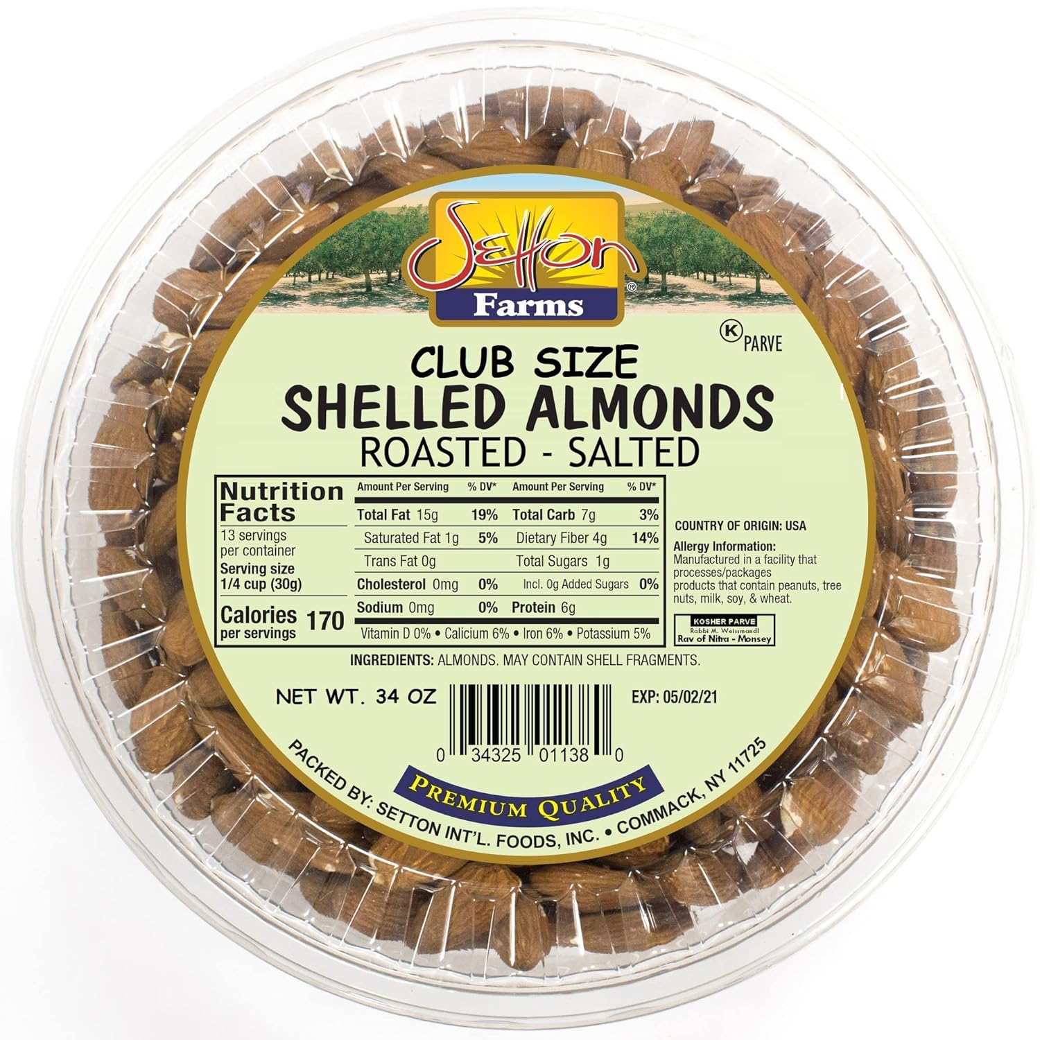 Almonds Shelled Natural Whole | Raw | Non-GMO | Premium Quality | Bulk Value Size 34 Oz (2 Lb 2 Oz.) (Pack of 2)